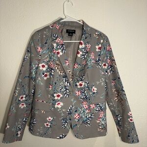 Liz Claiborne Gray Floral Blazer with Blue and Pink Accents